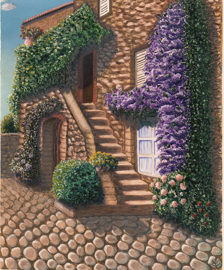 Casale fiorito - Acrilico su cartoncino 30×40 (2012)