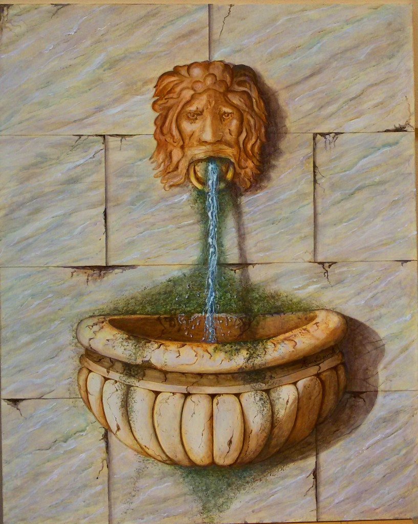 Fontana antica - Trompe l'oeil - Acrilico su legno 60x75
