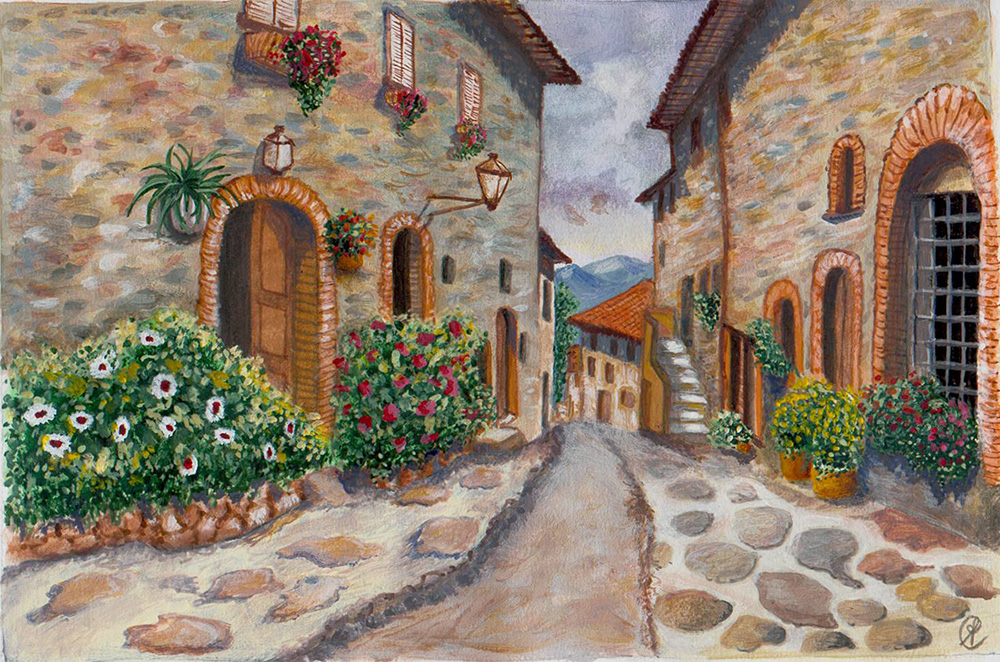 Strada di paese - Acrilico su cartoncino 30x40 (2012)